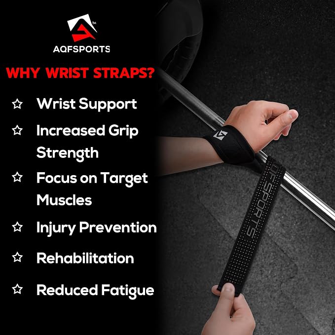 AQF Weight Lifting Straps, Padded Cotton Gym Wrist Straps for Deadlifts | 23" Extra-Long, Heavy-Duty Webbing, 5mm Neoprene Cushioning, Open-Loop Design, Sold as Pair, Ideal for Rows & Pull Workout