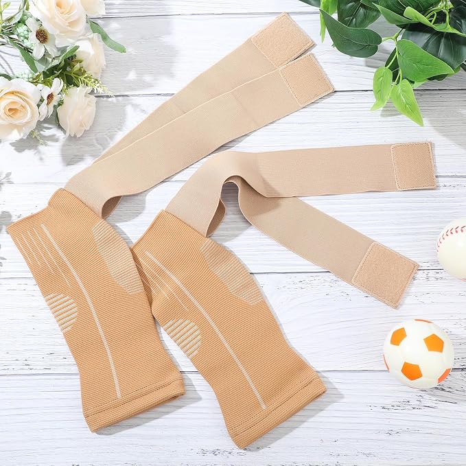 Tarpop 1 Pair Ankle Brace for Kids Compression Ankle Sleeves Adjustable Foot Support Brace Elastic Guard for Children Boys Girls Sports Running Jogging Dance Fitness Gymnastics(Beige,Small)