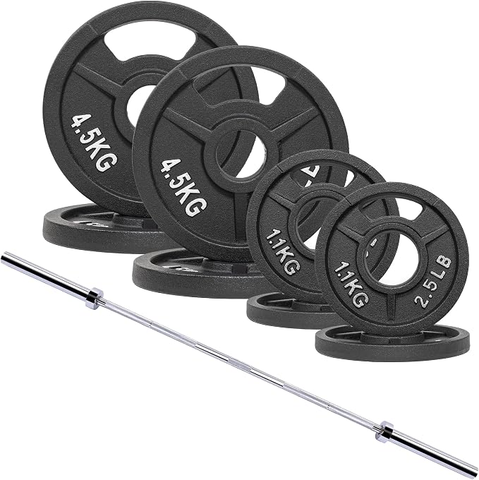 Signature Fitness 2-Inch Cast Iron Barbell Set, Including Multiple LBS Weight Plates and 6FT Barbell Set, Multiple