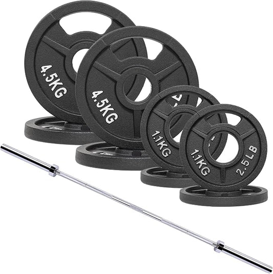 Signature Fitness 2-Inch Cast Iron Barbell Set, Including Multiple LBS Weight Plates and 6FT Barbell Set, Multiple