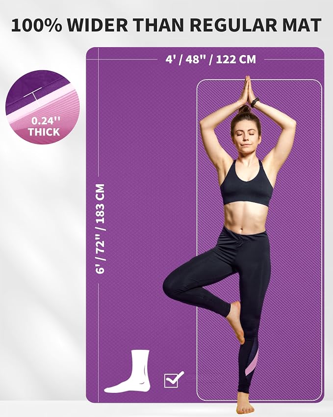 CAMBIVO 72''x48'' Large Yoga Mat, Extra Thick TPE Workout Mat | extra large exercise mat, non-slip TPE cushioning for joint relief, pilates stretching, apartment noise dampening