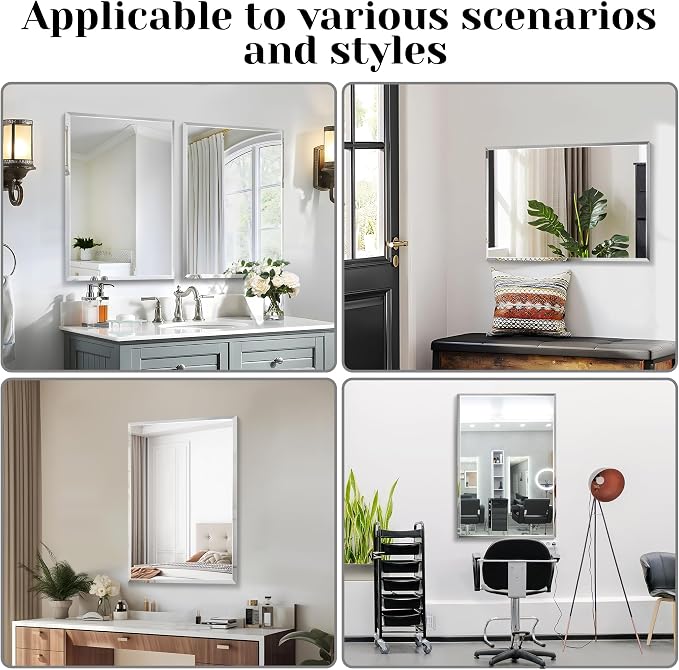 2 PCS 16×24 Beveled Wall Mirror Decorative Bathroom Vanity Mirror | Beveled Edge,Shatterproof Frameless Mirror,Modern Design,Rectangle