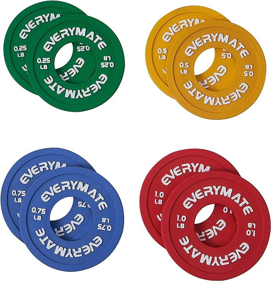 EVERYMATE Rubber Fractional Weight Plates Set of 8 Micro Weight Plate Pair of 0.25LB 0.5LB 0.75LB 1 LB for Olympic Barbells for Strength Training Micro Plates Weight Plate