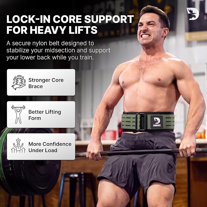 DMoose Fitness Auto Locking Weight Lifting Belt for Men & Women - 4" Nylon Squat & Deadlift Belt with Quick-Release Buckle - Gym Workout Belts for Lumbar Back Support for Weightlifting & Powerlifting