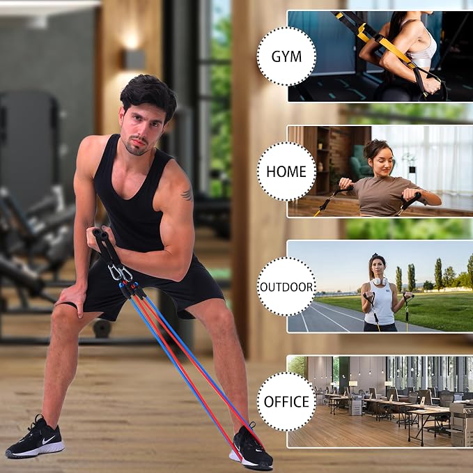 Resistance Bands with Handles and Door Anchor for Home Workouts | For women and men; includes a door anchor and simple guide for exercise, stretching, and home workouts.