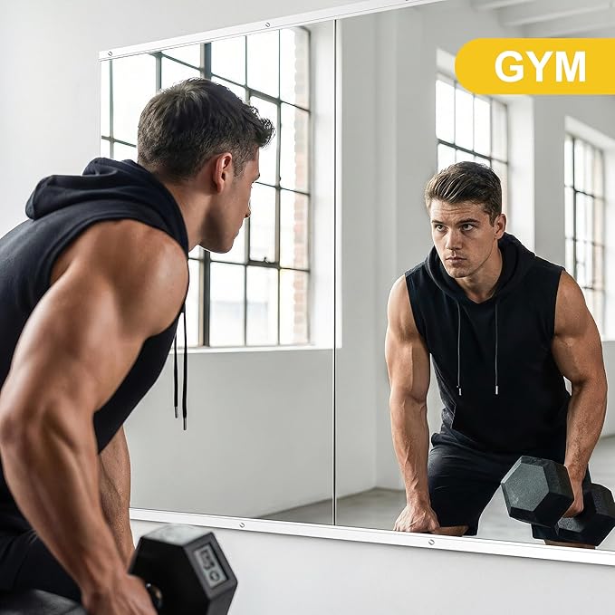 Home Gym Mirrors for Wall, 50”x25”x3 PCS Large Workout Mirrors for Home Gym | Tempered Glass, HD Reflection, Full Length Frameless body mirror for Home Gym, Garage, Yoga, Dance, Bedroom(Silver)