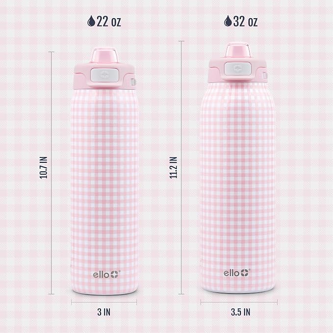 Ello Pop & Fill Insulated Stainless Steel Water Bottle with Quick Fill Lid, Leakproof Locking, Sip or Chug Spout, BPA-Free, Double Wall Vacuum Insulated for Sports, Travel & School- 22oz / 32oz / 40oz