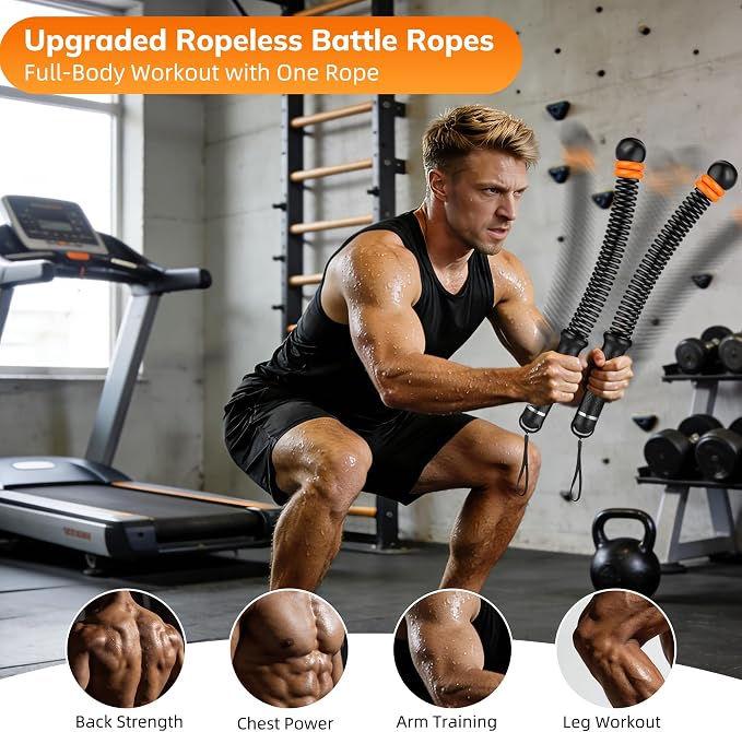 Upgrade Weighted Ropeless Battle Ropes, Adjustable Cordless Battle Rope – Portable Battle Ropes for Home Gym Workout, HIIT & Cardio Full Body Training Exercise Rope for Strength Training Men & Women