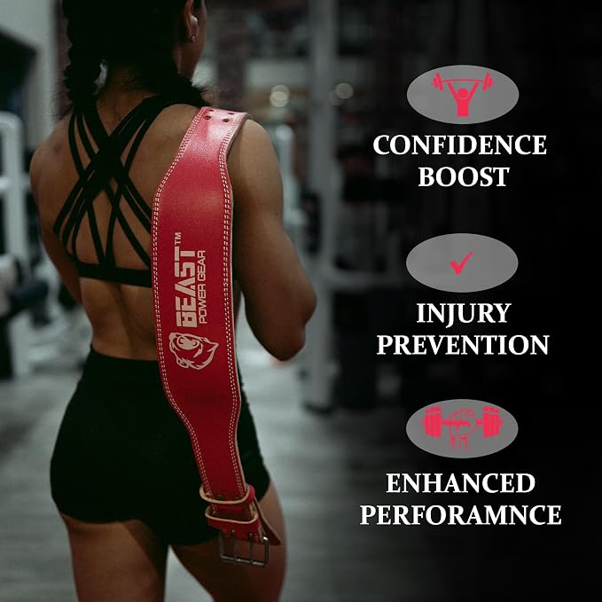 Weight Lifting Belt - 4” Genuine Leather Belts Padded Lower Back Support for Gym Bodybuilding Squat Deadlift Weightlifting Cross Strength Training Men Women Free Wrist Wrap