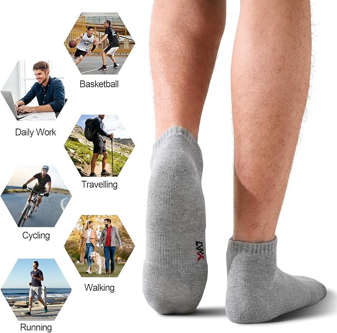 LWK Men's Bamboo Viscose Ankle Socks 10-Pack, Thick Cushioned, Seamless Toe, Moisture Wicking, Arch Support, Gift Box