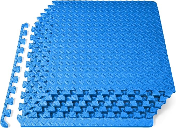 ProsourceFit Exercise Puzzle Mat ½-inch, EVA Interlocking Foam Floor Tiles for Home Gym, Workout Equipment, Kids Play Areas, Blue, 24 SQ FT - 6 Tiles