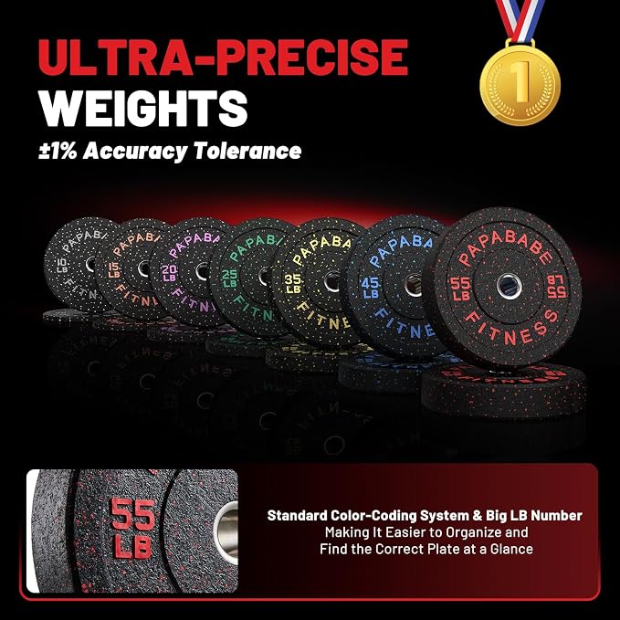 2" Bumper Plates Set Olympic Weight Plates for Barbell Strength Training | Papababe 2Inch Weights Plates Set, Floor Protective Plates, 20-600lbs Rubber Bumper Plates for Weightlifting, Bench Press