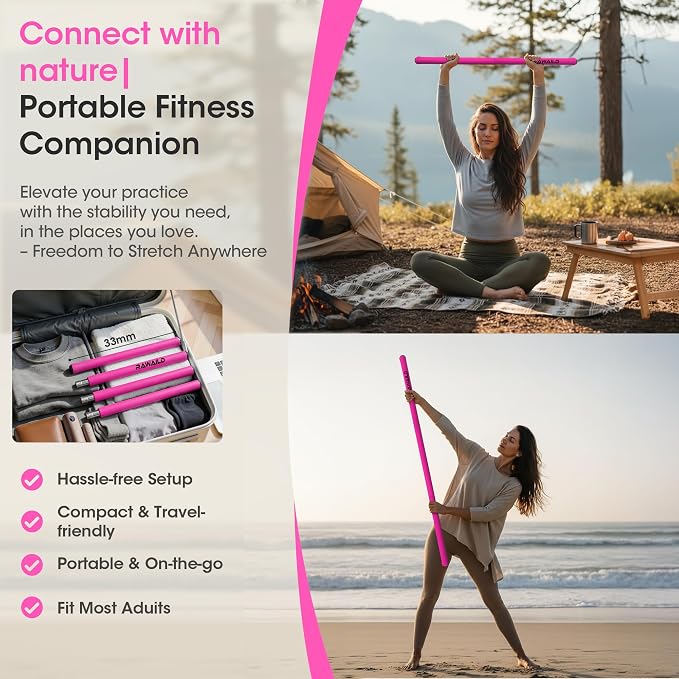 Yoga Stick, Upgraded 5ft Sturdy Steel Mobility Stick, Adjustable Exercise Equipment for Stretching, Flexibility & Balance, Physical Therapy & Posture Correction, Shoulder & Back Relaxation