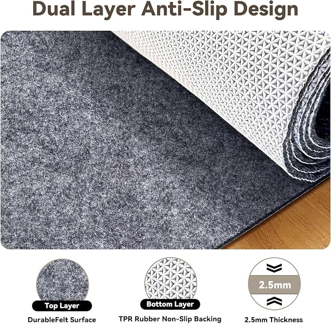 Non Slip Underlay for Interlocking Gym Mats, Prevents Foam Floor Mats from Sliding, Floor Grip Pad for Exercise Equipment Mats, Felt Anti Slip Mat with TPR Rubber Backing – 71"×94" (Fits 12 Tile)