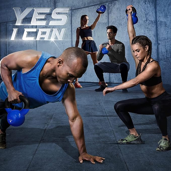 Yes4All Kettlebell, 5-100 LB Vinyl Coated Cast Iron Strength Training Kettlebells for Home Gym Exercises, Fitness, Full Body Workout Equipment, Push Ups, and Grip Strength