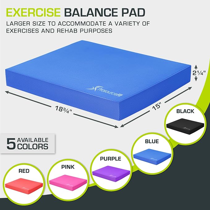 ProsourceFit Exercise Balance Pad, Non-Slip Cushioned Foam Mat & Knee Pad for Fitness and Stability Training, Yoga, Physical Therapy