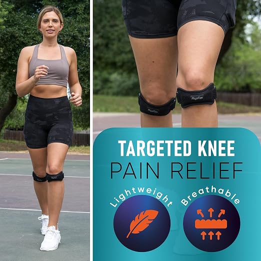 PhysFlex 2 Pack Patella Knee Brace - Knee Support and Pain Relief, Running, Hiking, Basketball, Jumpers Knee, Tendonitis, Adjustable Strap Patellar Tendon Stabilizer (Blue)