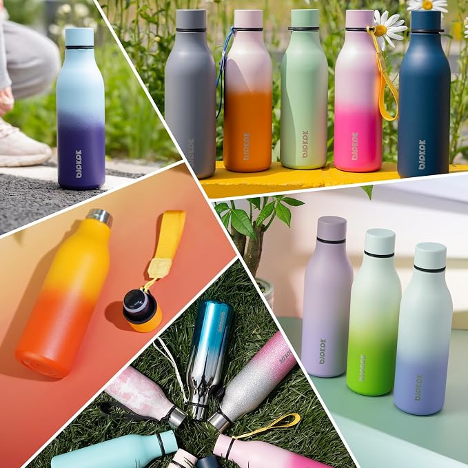 BJPKPK 25oz Insulated Water Bottle, Stainless Steel Bottle with Carry Strap | Keep Cold & Hot Vacuum Insulation, Leak-Proof BPA-Free Design, Slim Bottle Fits Most Cup Holders for Gym, Office & Travel