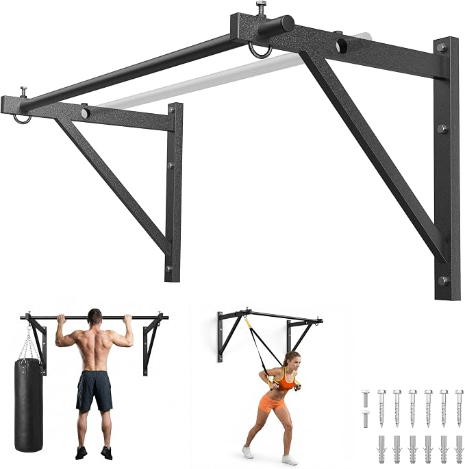 HANDBODE Wall Mounted Pull Up Bar for Doorway, 52''/36'' Chin Up Bar | 500 lb Capacity, Thickened Steel Construction, Joist Mounted