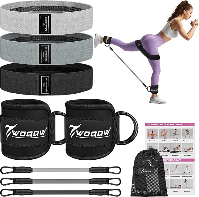 WOQQW Resistance Bands Set - Ankle Resistance Bands with Cuffs for Legs & Glute Workout, Fabric Booty Bands for Women, Home Gym Exercise Equipment for Hip, Pilates, Fitness, Yoga, Physical Therapy