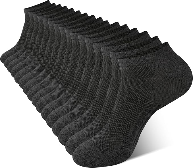 BAMBOO COOL Men's Athletic Ankle Socks Moisture Wicking, Anti-Odor Breathable Running Mesh Socks Arch Support, 8 Pack