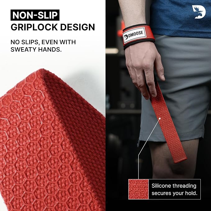 DMoose Fitness Lifting Straps 24" (Pair) - 5mm Padded Durable Wrist Straps for Weightlifting & Powerlifting - Cotton Lifting Strap with Silicone Grip for Men & Women - Deadlift Strap for Gym Workout