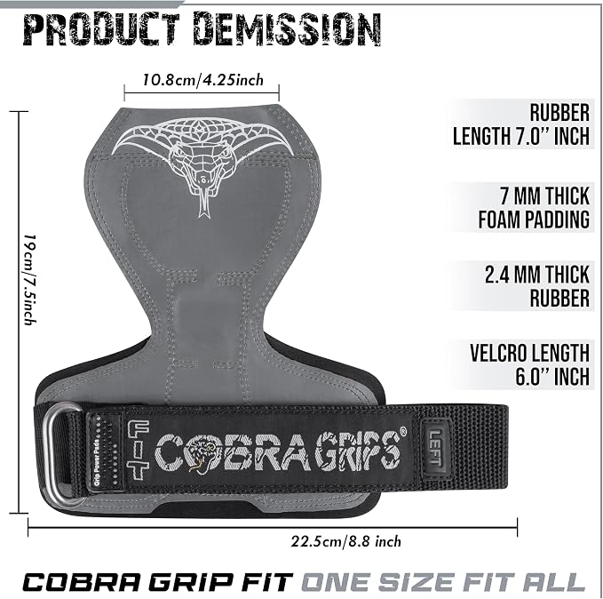 Cobra Grips Weight Lifting Gloves with Adjustable Neoprene Padded Wrist Wraps - Heavy Duty Alternative to Power Lifting Hooks for Deadlifts