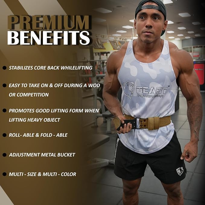 Weight Lifting Belt - 4” Genuine Leather Belts Padded Lower Back Support for Gym Bodybuilding Squat Deadlift Weightlifting Cross Strength Training Men Women Free Wrist Wrap