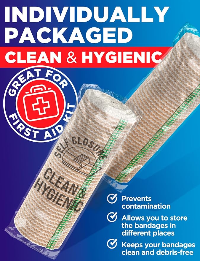 Premium Elastic Bandage Wrap - 6” (2pk) - Self-Closing Compression Bandage | Reusable Bandage Wrap for Leg, Ankles, Wrists, and Knees - For First Aid Kit and After Surgery Recovery - Latex Free