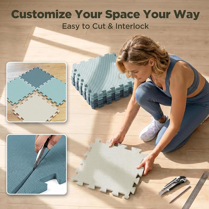 AIRHOP 18 PCS Gym Floor Mat, EVA Foam Puzzle Gym Mat, High-Density Interlocking Foam Floor Tiles for Home Gym, Play Workout Garage Kitchen Flooring 12.6"x12.6"x0.4"