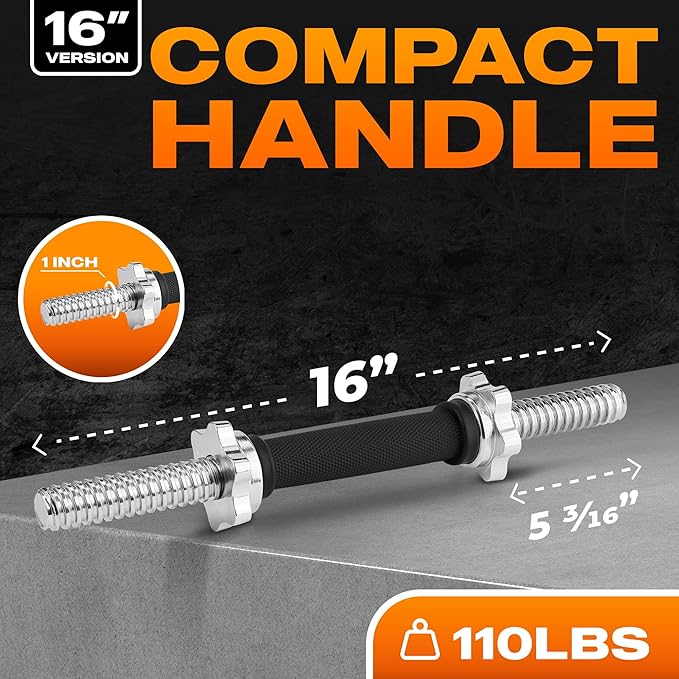 Yes4All Threaded Dumbbell Handles, Adjustable Dumbbell Bar Pair, 14/16/18/24-Inch Sizes, Fits 1" or 1.15" Plates, Non-Slip Grip, Secure Star-Lock Collars