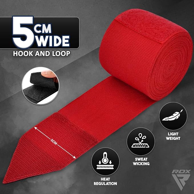RDX Boxing Hand Wraps 4.5M / 180 Inches – Mexican Style Semi-Elastic MMA Inner Gloves - Wrist Support for Muay Thai, Kickboxing, BJJ, Karate - Thumb Loop & Hook and Loop Closure - Cotton & Nylon Blend