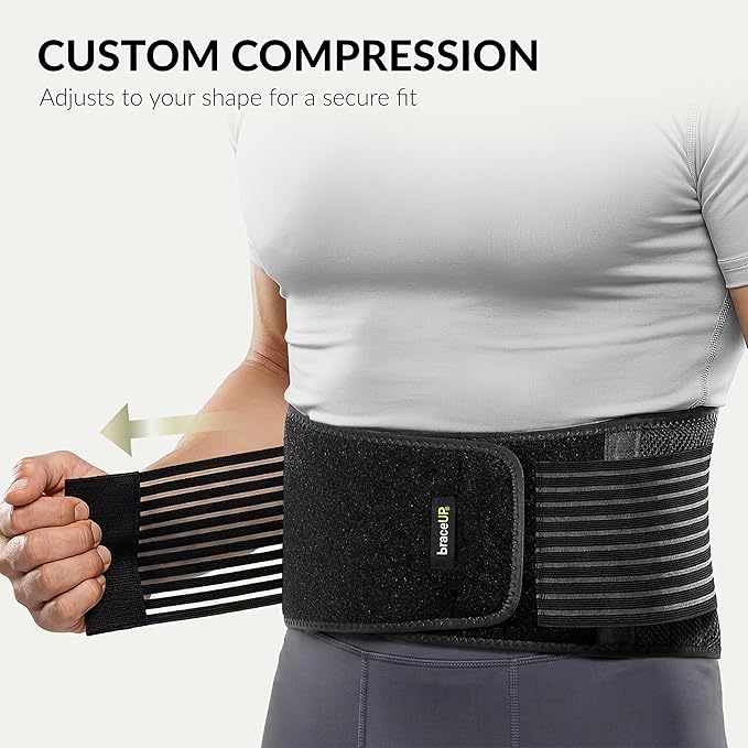 BraceUP Back Brace for Men and Women Lower Back - Breathable Waist Lumbar Support Belt for Sciatica, Herniated Disc, Scoliosis Back Pain Relief, with Dual Adjustable Straps (L/XL 35-43 In)