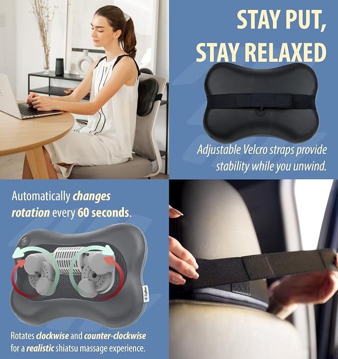 Zyllion ZMA-13 Back and Neck Massager with Heat for Pain Relief, Black | Shiatsu, Deep Tissue, 3D, Electric, Kneading, Massage Pillow, Muscle Therapy, Doctor Recommended, Car Adapter, Not Cordless