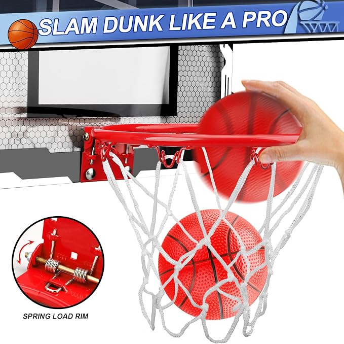 Indoor Basketball Hoop Set for Kids Adults, Pro Mini Basketball Hoop for Door Wall, Room Basketball Hoop Over The Door Outdoor Basketball Hoop with 4 Balls Toy Gift for Boy Girl