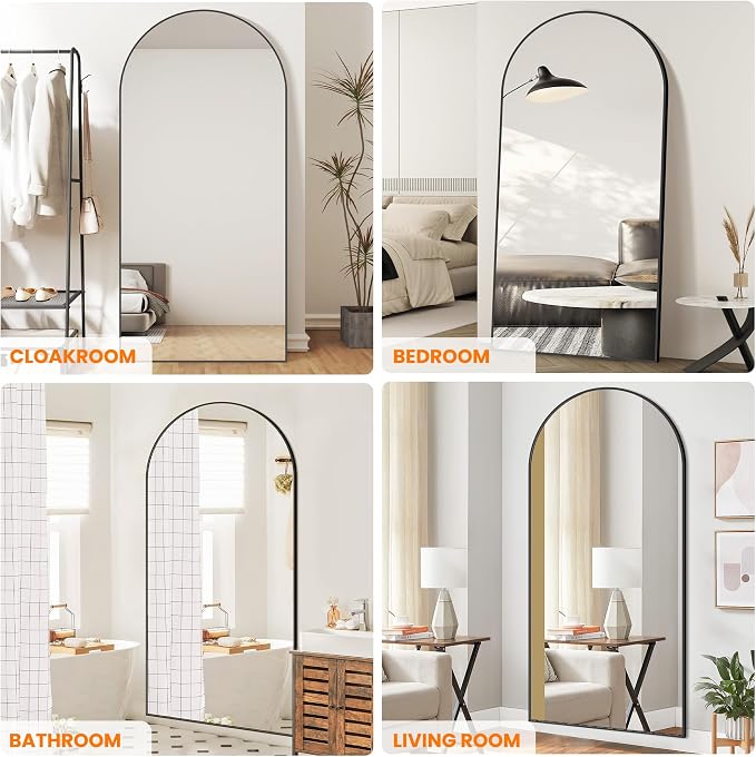 TRAHOME Full Length Arched Mirror, 75"x35" Standing Floor Full Body Mirror for Wall with Aluminum Alloy Frame for Bedroom, Living Room, Dressing Room(Black)