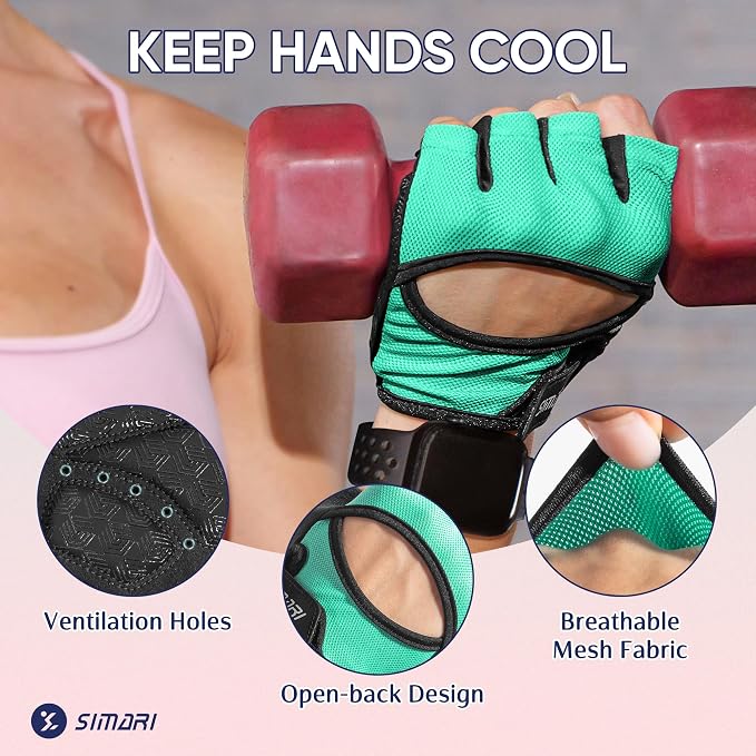 SIMARI Workout Gym Gloves for Men Women, Weight Lifting Gloves with Wrist Wrap Support, SBR Pad Grip for Full Palm Protection, for Exercise, Fitness, Dumbbells, Barbell, Climbing, Fingerless