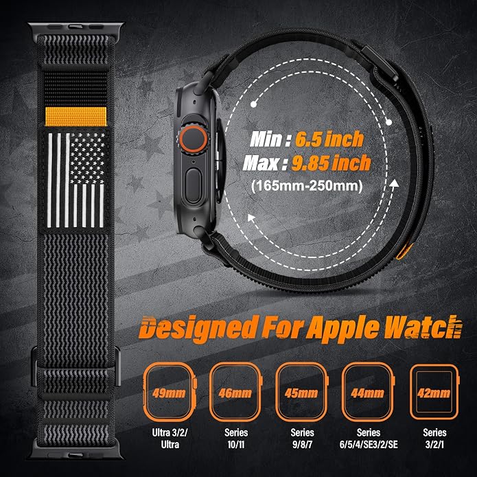 Nylon Sport Ultra 3 Watch Bands for Apple Watch/Ultra 2/1/Series 11/10/9/8/7/6/SE/5/4/3 Men iWatch Bands Men,Elastic Fabric Flag Wristbands Strap for Apple Watch Ultra 3/2/1 49mm 46mm 45mm 44mm 42mm 41mm 40mm 38mm