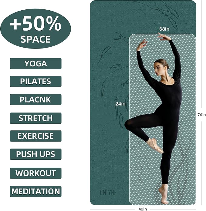 Extra Wide Yoga Mat 76"x40"x10mm TPE Non-Slip Fitness Exercise Mat | Thick 10mm Premium TPE, Extra Large for Pilates, Workout and Home Gym. Ideal for Men and Women