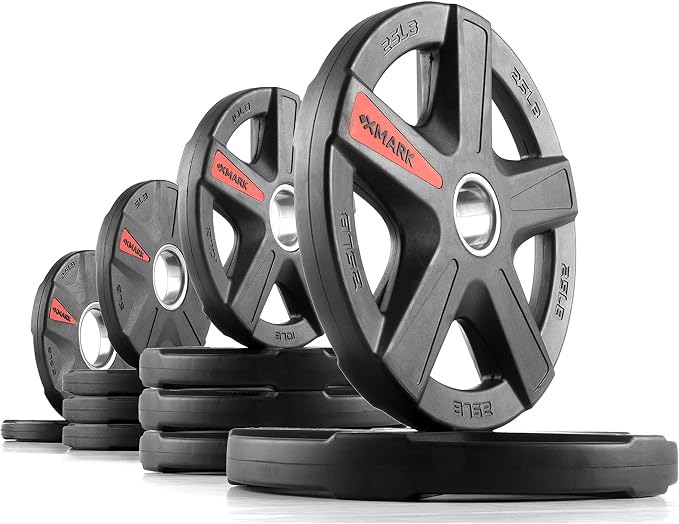 XMARK TEXAS STAR Olympic Weight Plates Set, Rubber Coated Barbell Weights for Home Gym, Weightlifting & Strength Training