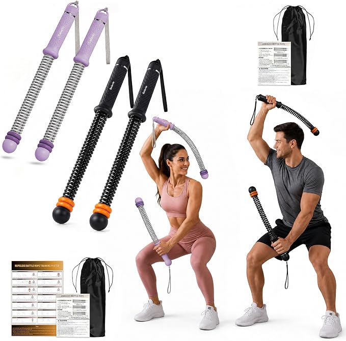 Portable Cordless Battle Ropes – Home Gym Workout Equipment for Intensive Training & Core Strength, Ideal for Home, Office, Travel and Small Spaces(Black & Purple)