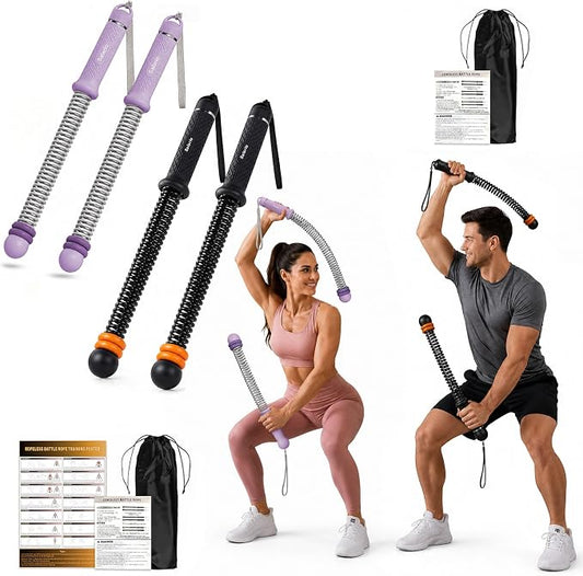 Portable Cordless Battle Ropes – Home Gym Workout Equipment for Intensive Training & Core Strength, Ideal for Home, Office, Travel and Small Spaces(Black & Purple)