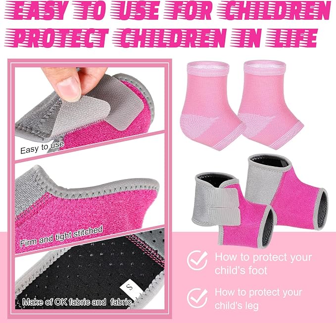 Tarpop 4 Pairs Kids Ankle Brace Set Foot Support Stabilizer Wraps Protector Guard Knitted Ankle Sleeve Sock Support Compression Socks for Injury Prevention (Medium,Pink)