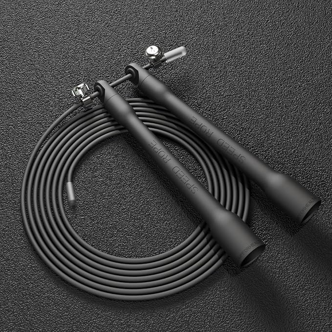 Ultra-Light Speed Rope Jump Rope with Black Ergonomic Handles,PVC Cable, Adjustable Length, for Cardio Training, CrossFit, Boxing