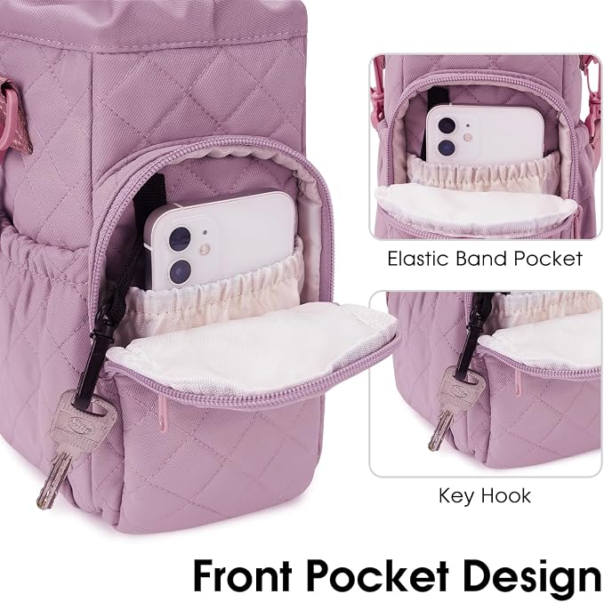 sportsnew 40oz Insulated Crossbody Water Bottle Bag Gym Hiking Phone Pocket | Water-resistant Lining, Padded Strap, Top Handle, Drawstring, Phone Pocket, Elastic Slots, Built-In Key Clip for Gym Walking