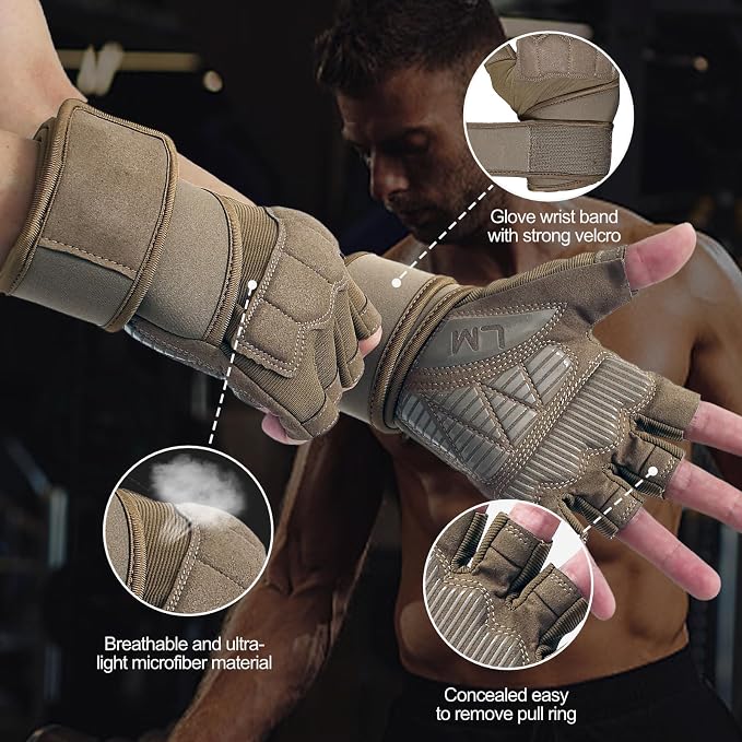 Workout Gloves for Men - Gym Weight Lifting Padded Gloves with Wrist Wrap Support, Full Palm Protection & Silicone Grip Gym Gloves, Exercise, Cross Training, Fitness, Pull-up