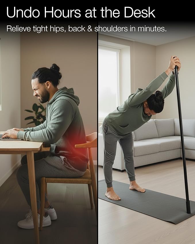 Yoga Stick - 5ft Bamboo Stretching Stick for Mobility, Flexibility, Balance with 20+ Video Tutorials, Stretching Equipment, Exercise Stick for Stretching, Posture Corrector, Physical Therapy Dowel Rod