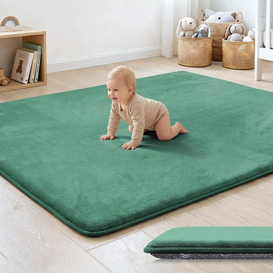 1.3" Thick Play Mat for Baby 50x50 Foam Playmat for Kids Dark Green | Memory Mat for Baby to Play on Floor Waterproof Easy Care with Non-Slip Tummy Time Play Mat for Nursery Playroom Classroom