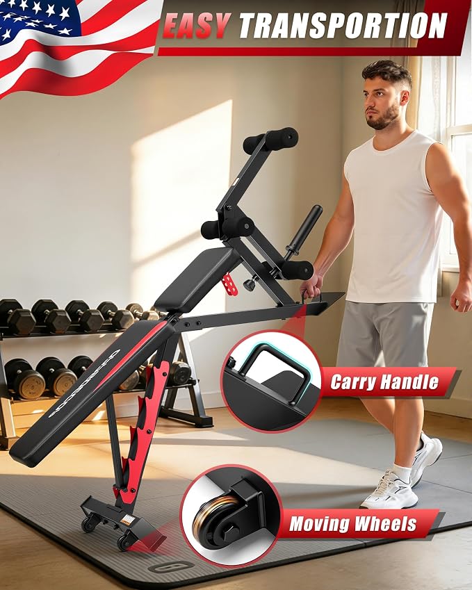 1200LBS Workout Bench with 3-Level Adjustable & Removable Leg Extension/Leg Curl, Adjustable Weight Bench for Home Gym, Incline/Flat Bench Press Full Body Workout, Universal Fit for All Body Types