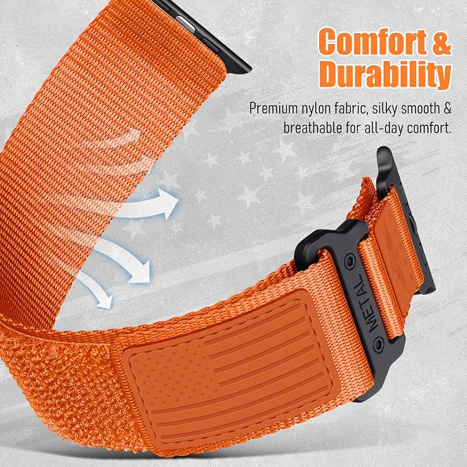 Rugged Nylon for Apple Watch Ultra 2/ Ultra 3 Band Series 11/10/9/8/7/6/5/4/3/SE iWatch Bands Men,Soft Woven Stars-Stripes Flag Wristbands Strap for Apple Watch Ultra 3/2/1 49mm 46mm 45mm 44mm 42mm